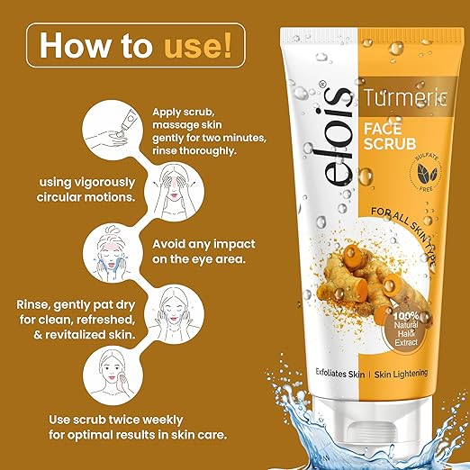 Elois Turmeric Face Scrub for Deep Cleansing, Tan Removal & Naturally Glowing Skin | 100g - Image 7