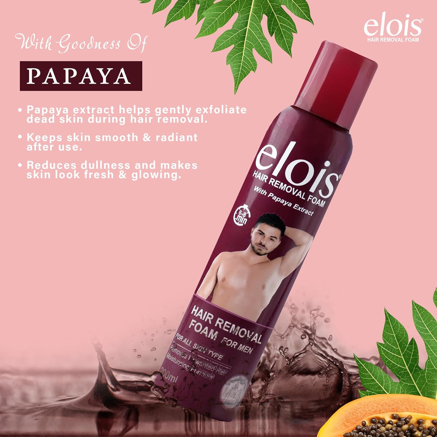 Elois Hair Removal Foam Spray for Men with Papaya Extract 200ml (Pack of 1 & 2) - Image 4