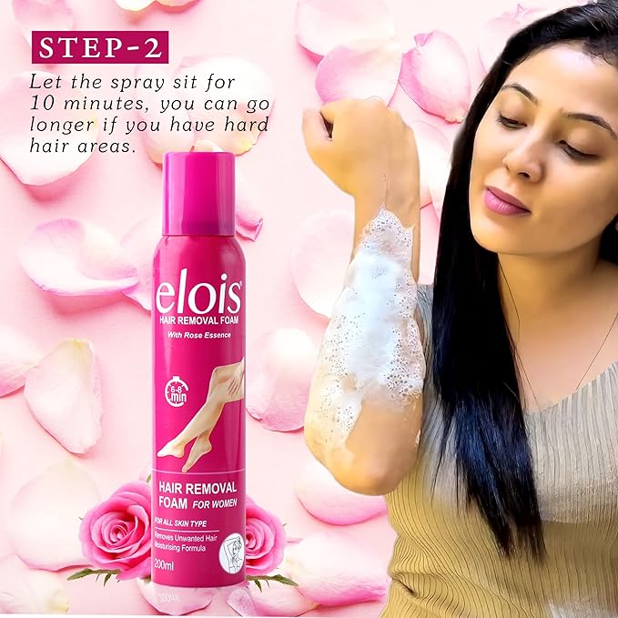 Elois Hair Removal Foam Spray for Women with Rose Extract 200ml (Pack of 1 & 2) - Image 7