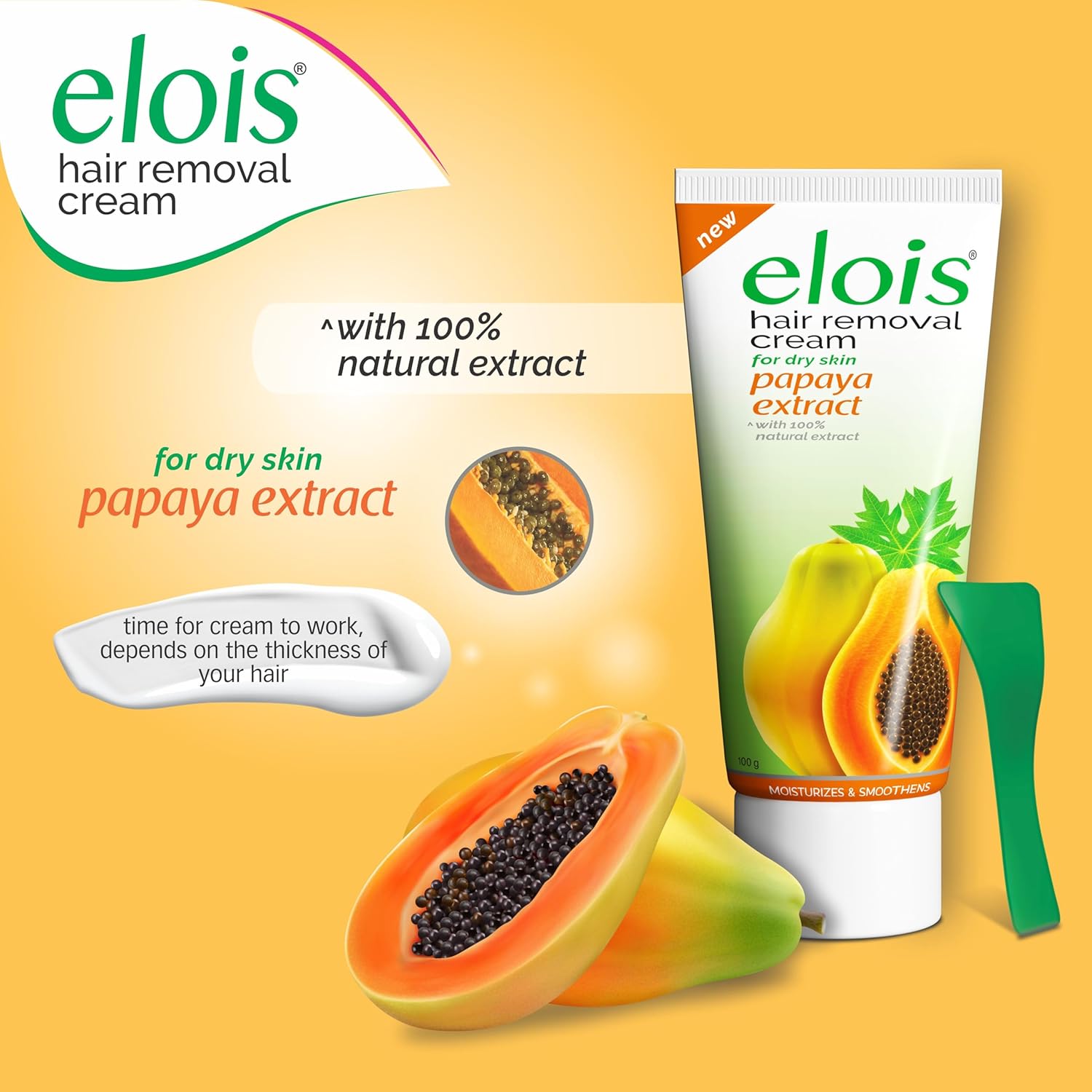 Elois Papaya Hair Removing Cream for Dry Skin | Hair Removal Cream for Legs, Arms, Underarms, Bikini Area & Private Parts – 100g - Image 6