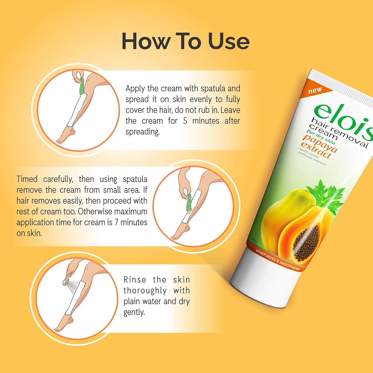Elois Papaya Hair Removing Cream for Dry Skin | Hair Removal Cream for Legs, Arms, Underarms, Bikini Area & Private Parts – 100g - Image 7