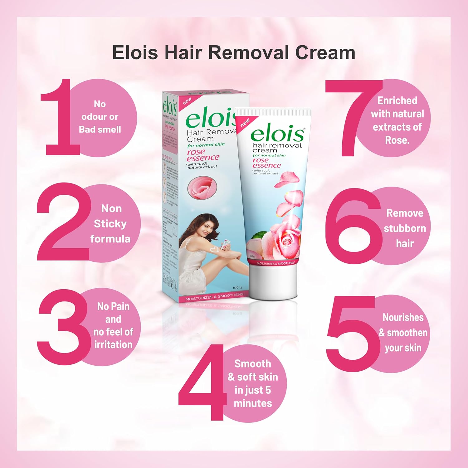 Elois Hair Removal Cream with Rose Essence | Hair Removal Cream for Private Parts & Body | Women & Girls | Pack of 2 (100g Each) - Image 6